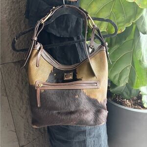 Dooney & Bourke Leather & Haircalf Shoulder Bag in Brown and Tan